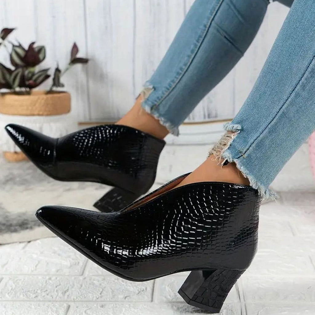 Women's Reptile Textured V-Cut Ankle Boots