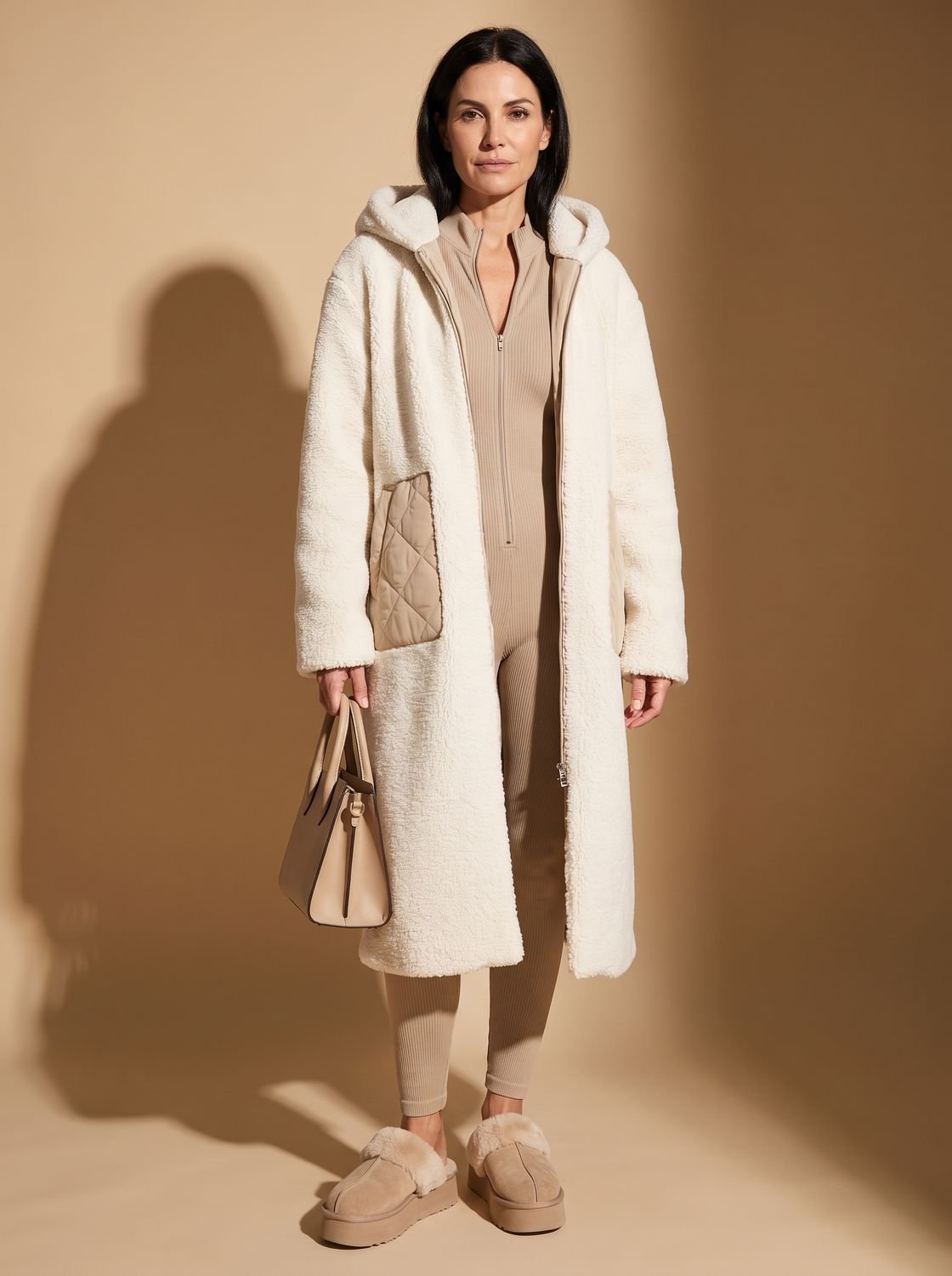 Women's Reversible Sherpa and Quilted Hooded Coat - White