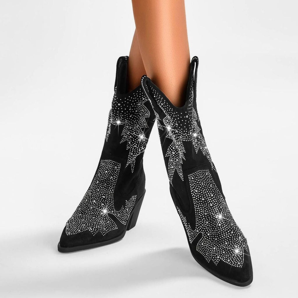 Women's Rhinestone Star Western Boots with Block Heel