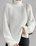 Women's Ribbed Turtleneck Chunky Knit Pullover - White