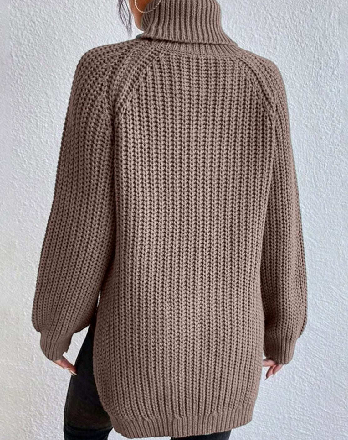 Women's Ribbed Turtleneck Chunky Knit Pullover