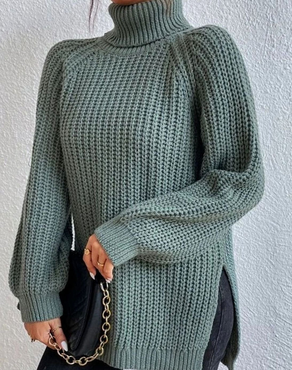 Women's Ribbed Turtleneck Chunky Knit Pullover