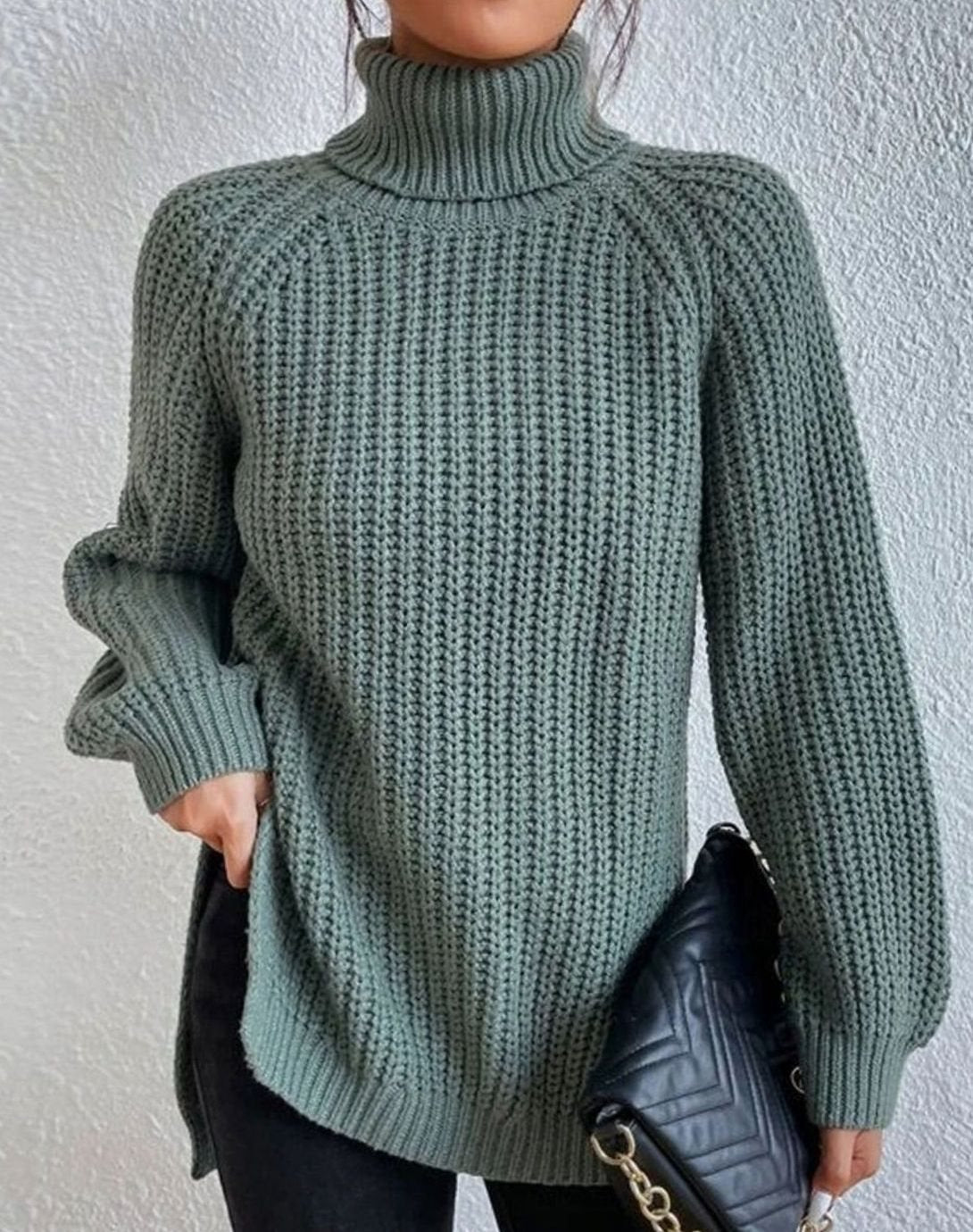 Women's Ribbed Turtleneck Chunky Knit Pullover