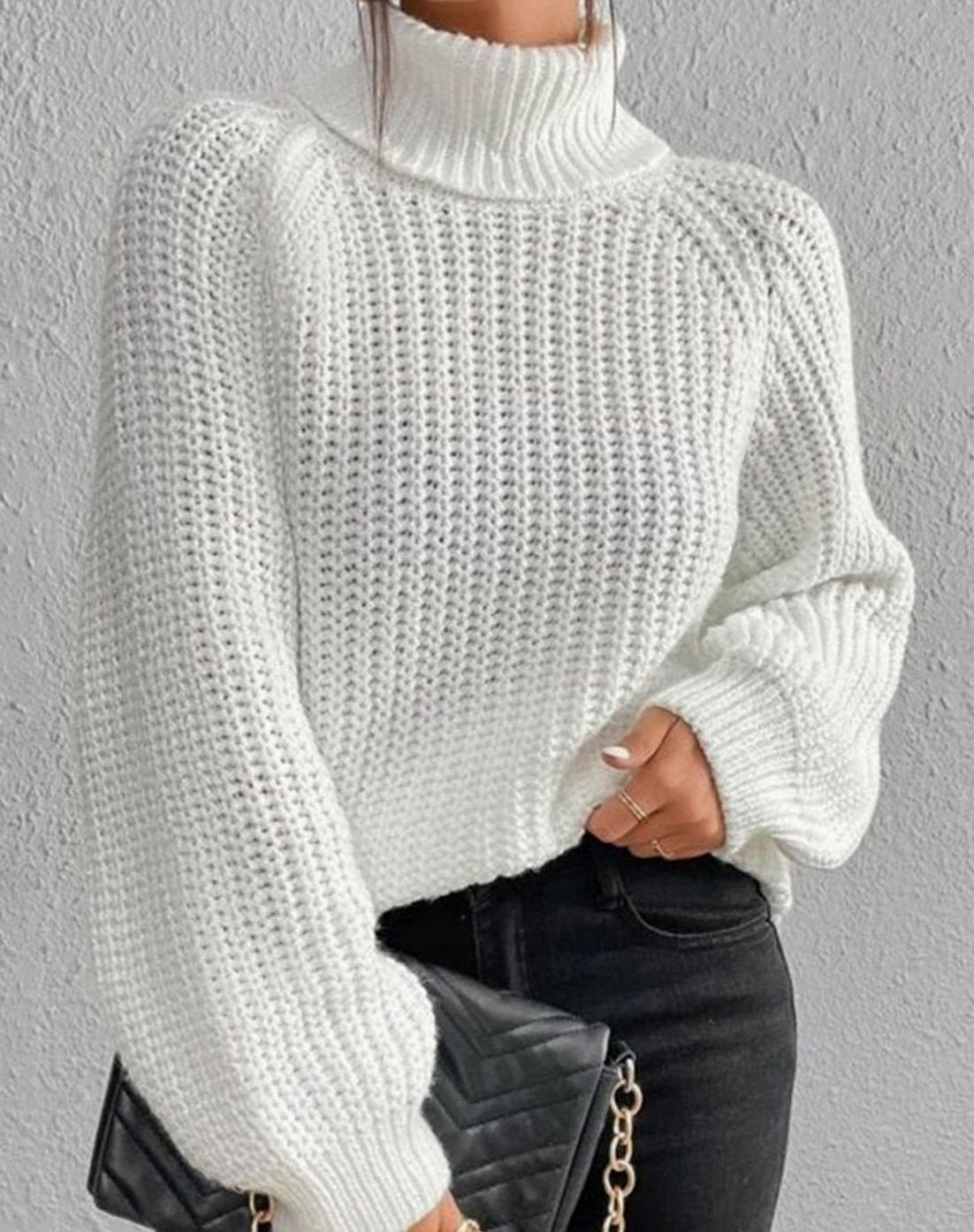 Women's Ribbed Turtleneck Chunky Knit Pullover - Black