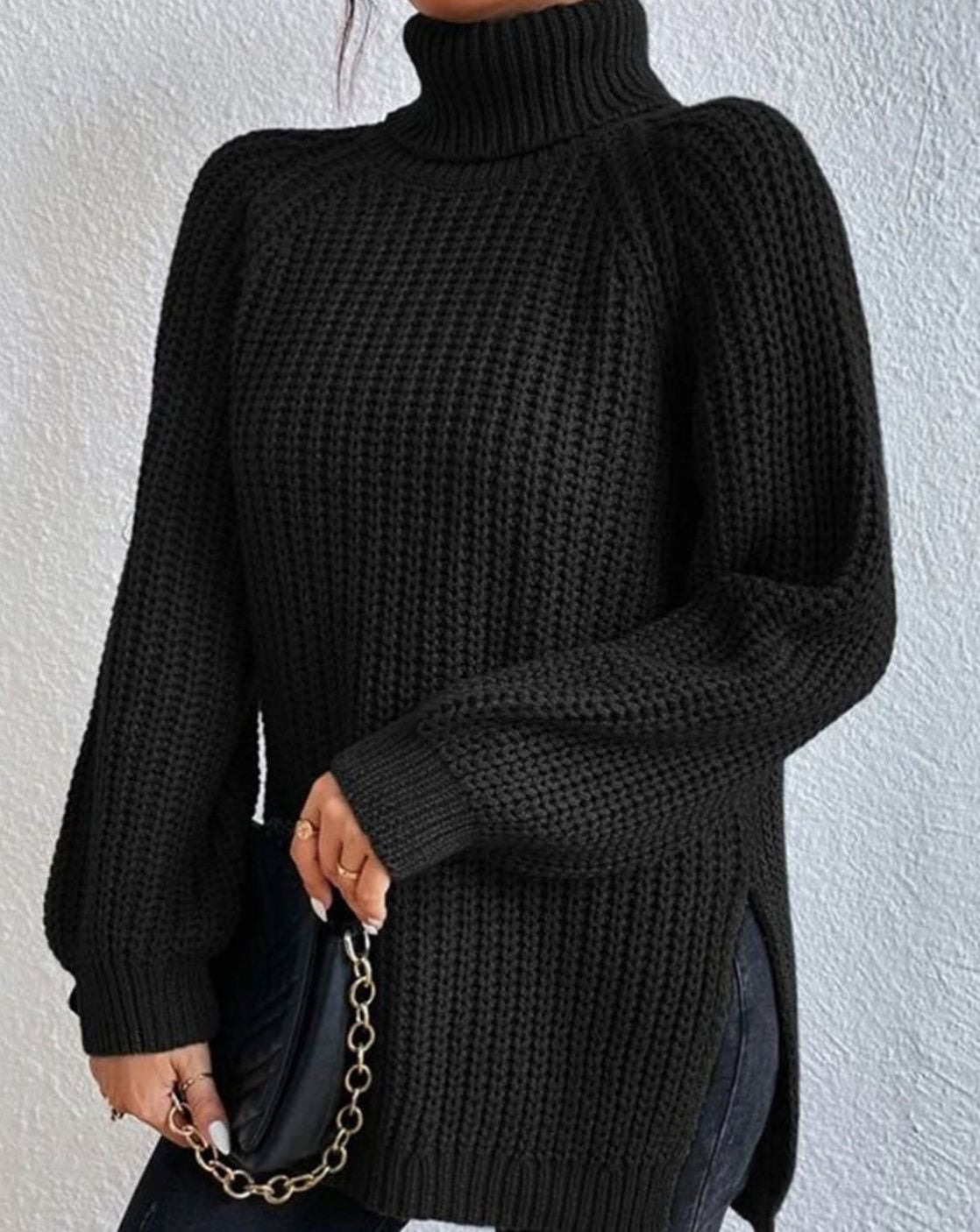 Women's Ribbed Turtleneck Chunky Knit Pullover - Green
