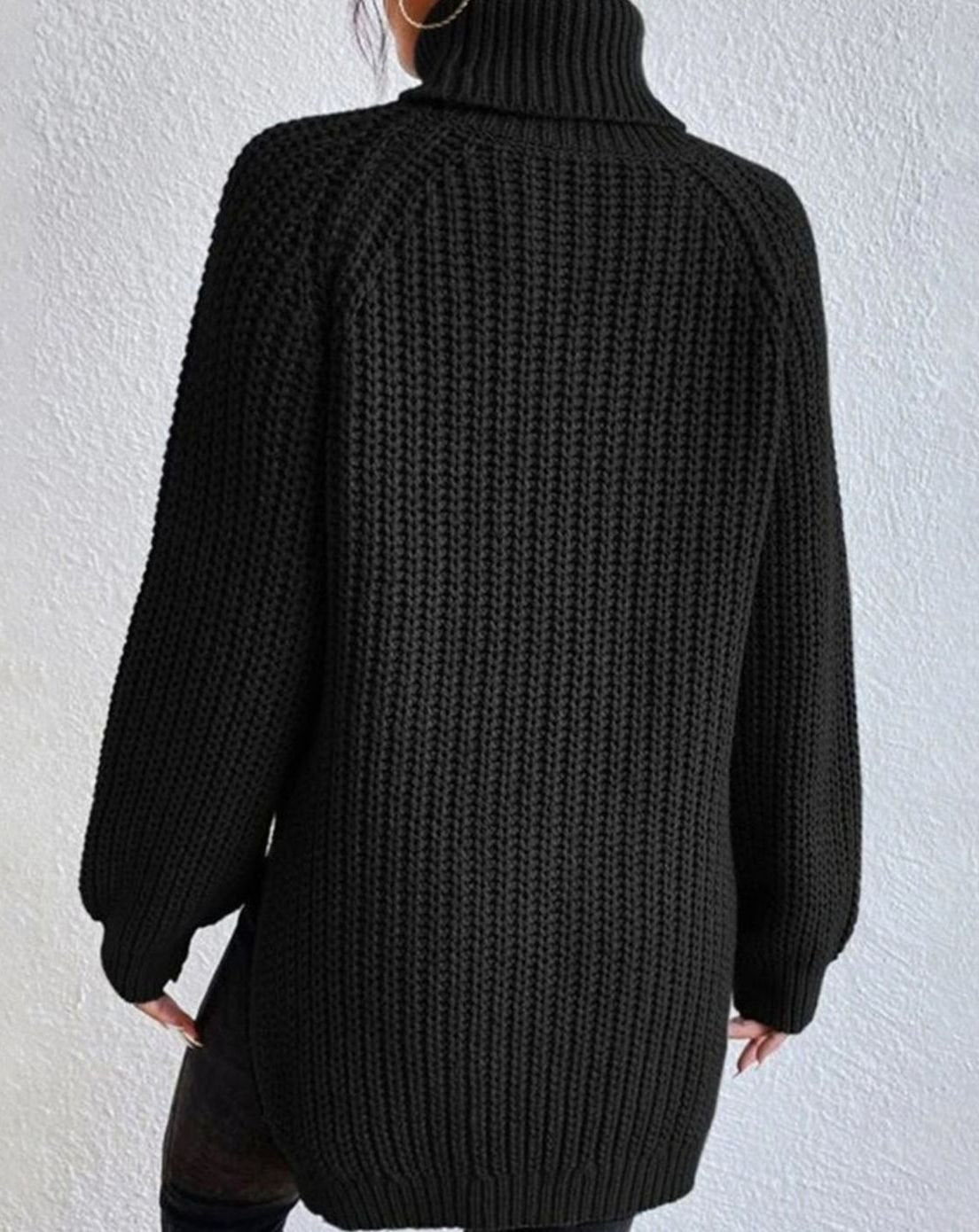 Women's Ribbed Turtleneck Chunky Knit Pullover