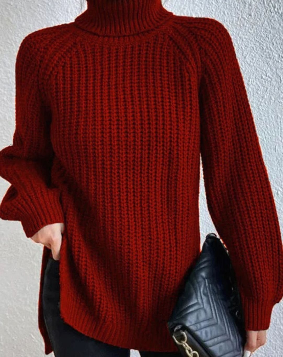 Women's Ribbed Turtleneck Chunky Knit Pullover