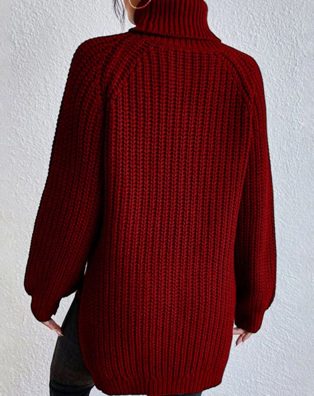 Women's Ribbed Turtleneck Chunky Knit Pullover