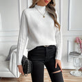 Women's Ribbed Turtleneck Sweater Relaxed Raglan Pullover - White