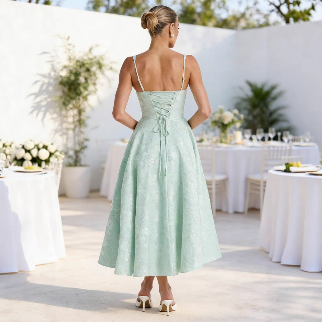 Women's Ruched Jacquard Midi Cocktail Dress