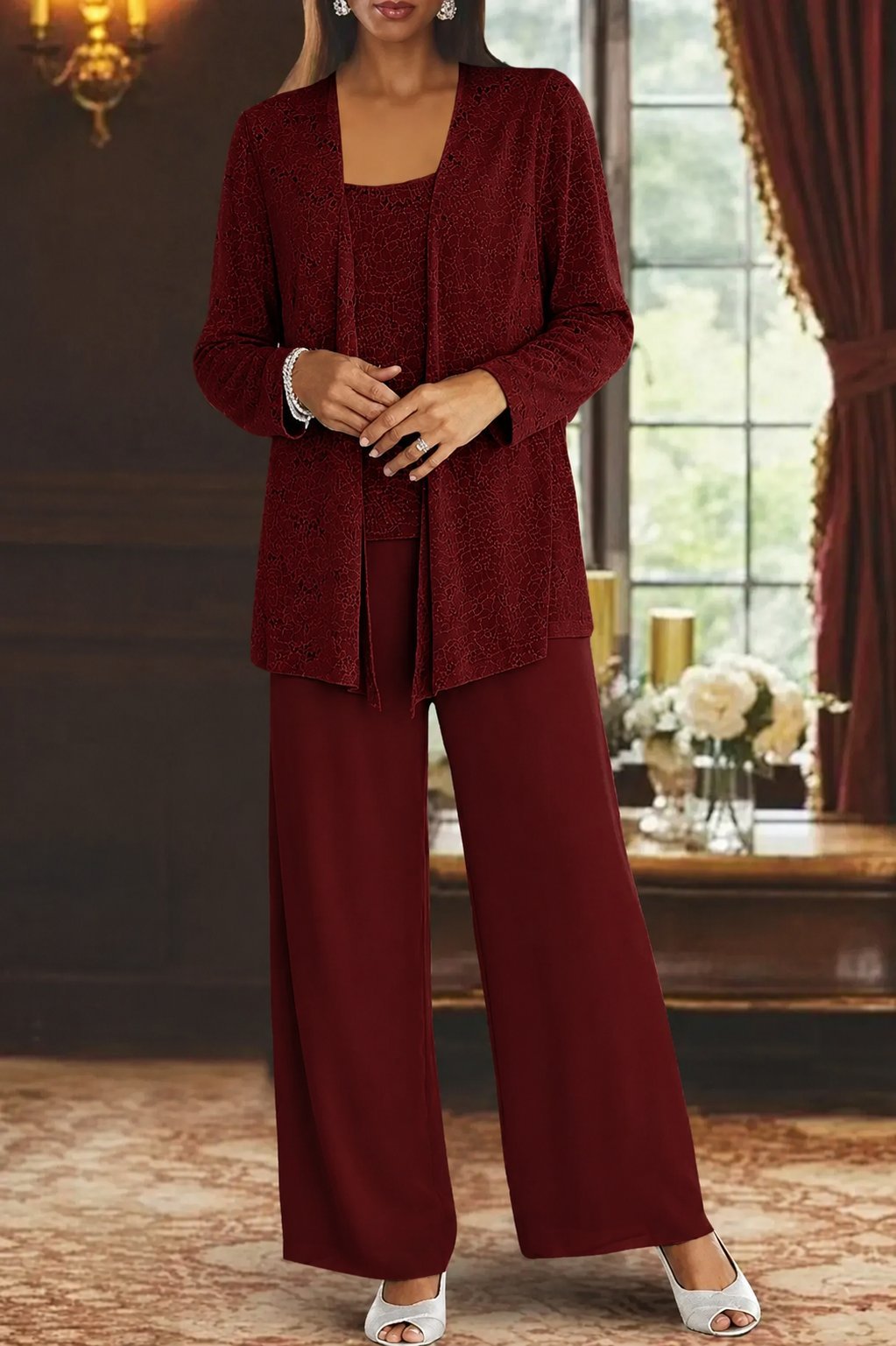 Women's Sequin Three-Piece Wide-Leg Pants Suit