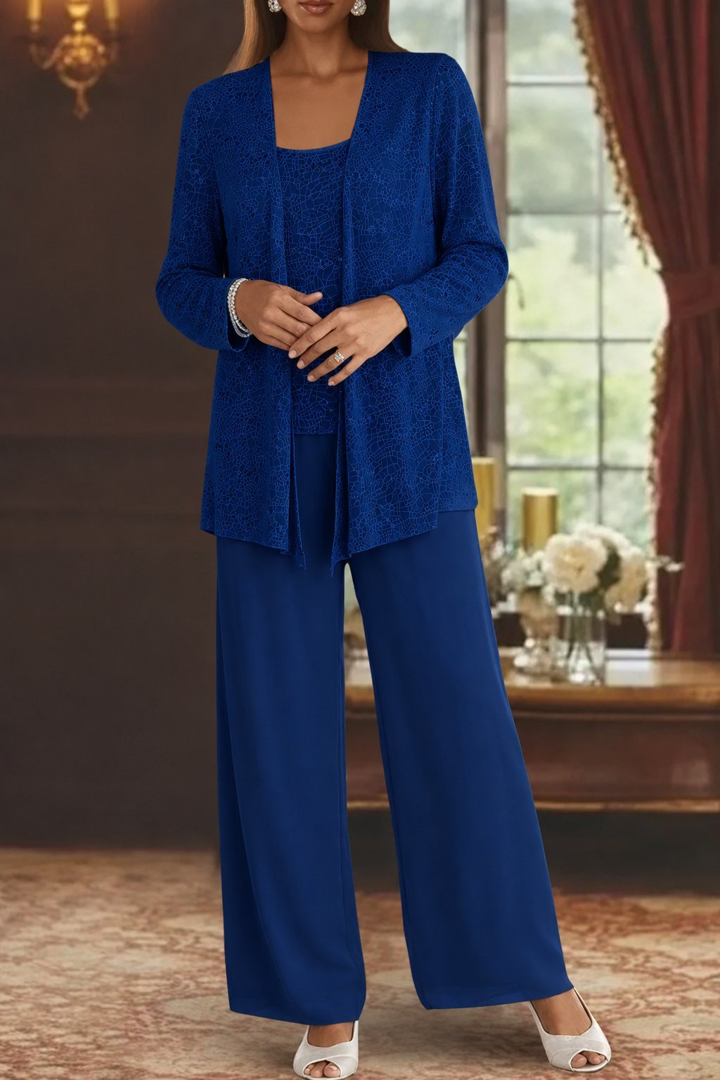 Women's Sequin Three-Piece Wide-Leg Pants Suit
