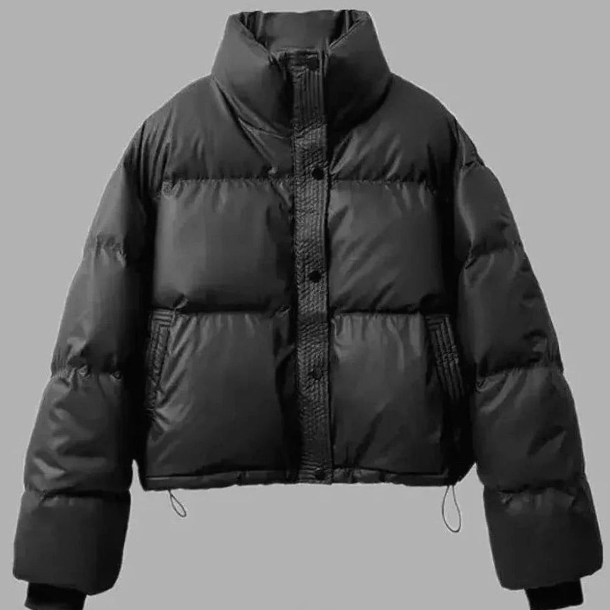 Women's Cropped Quilted Puffer Jacket with Faux Leather Finish