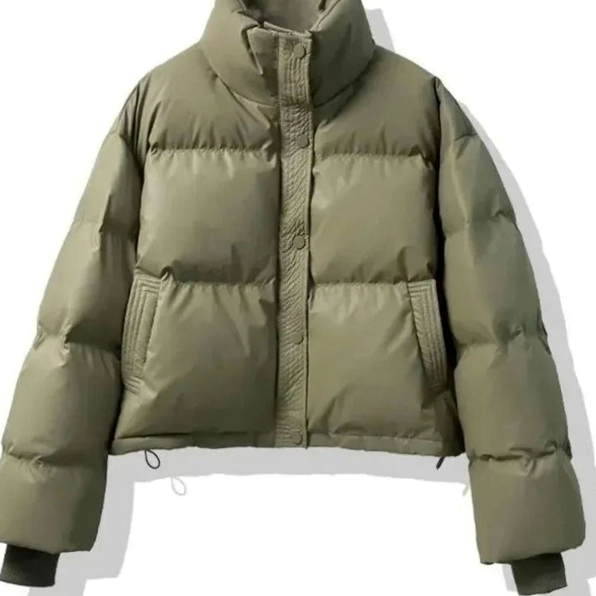 Women's Cropped Quilted Puffer Jacket with Faux Leather Finish
