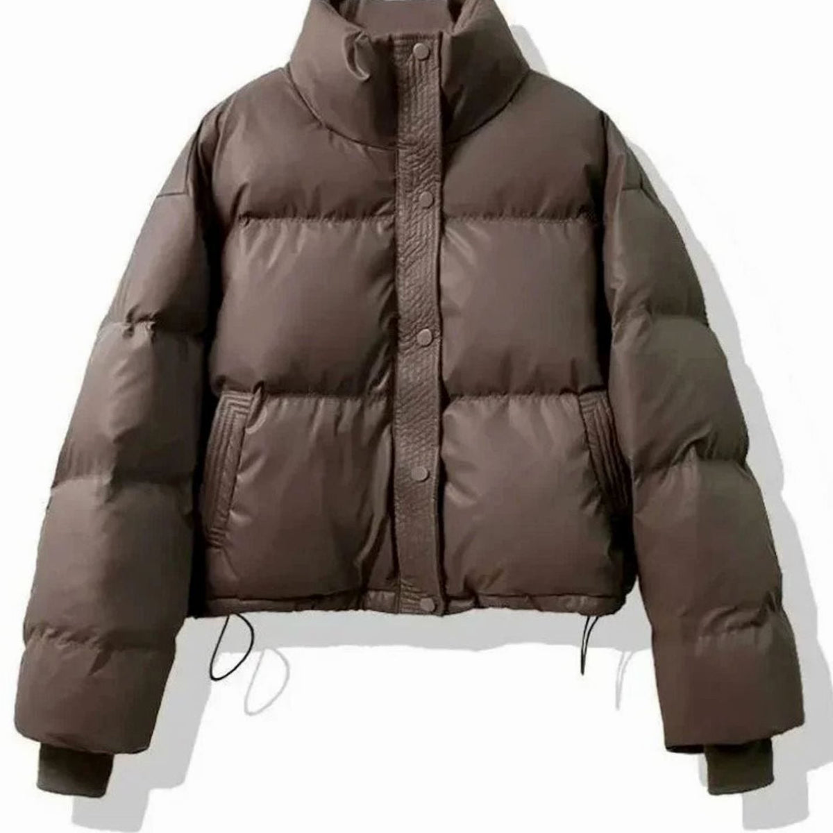 Women's Cropped Quilted Puffer Jacket with Faux Leather Finish