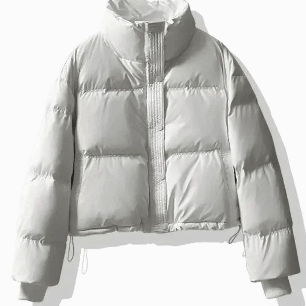 Women's Cropped Quilted Puffer Jacket with Faux Leather Finish