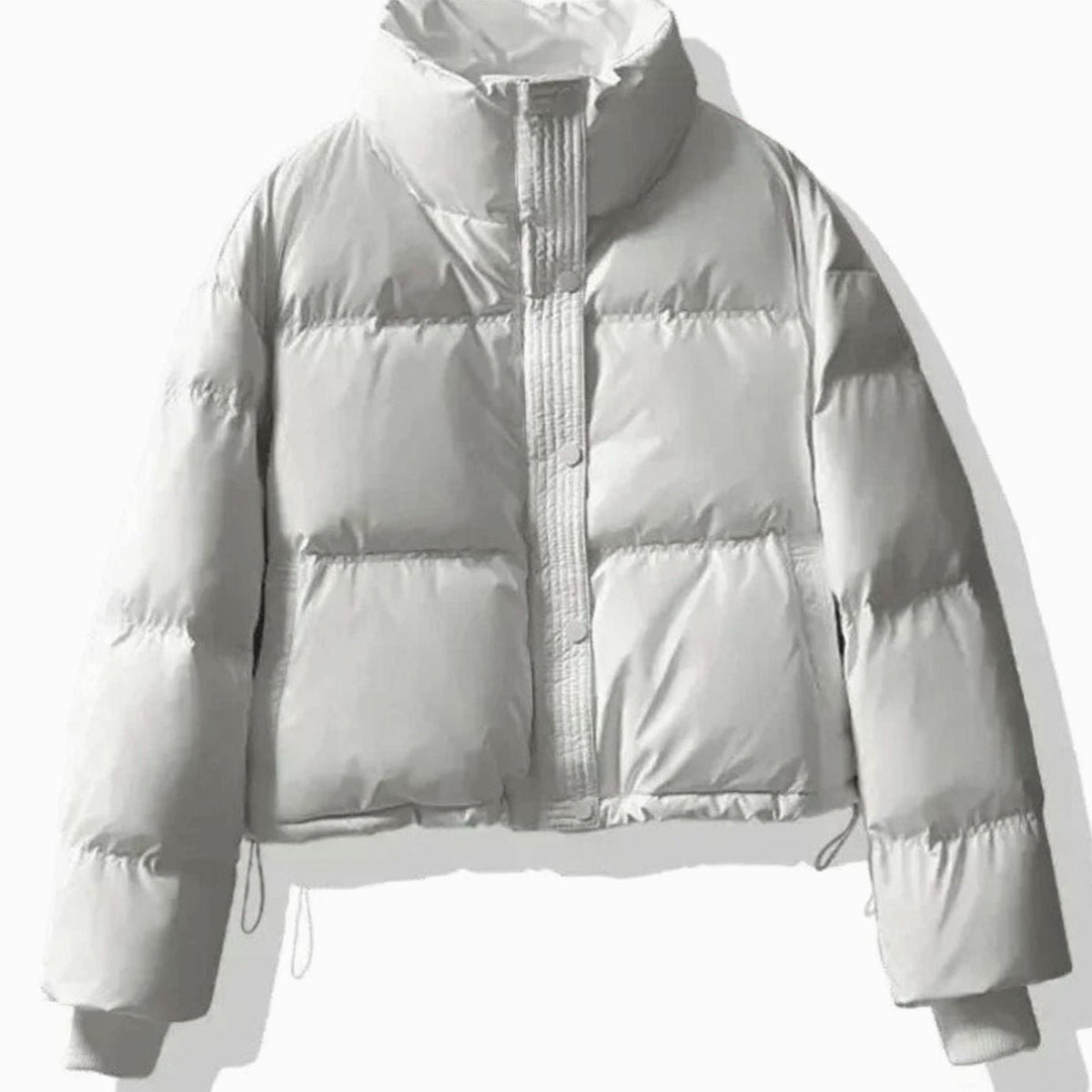 Women's Cropped Quilted Puffer Jacket with Faux Leather Finish