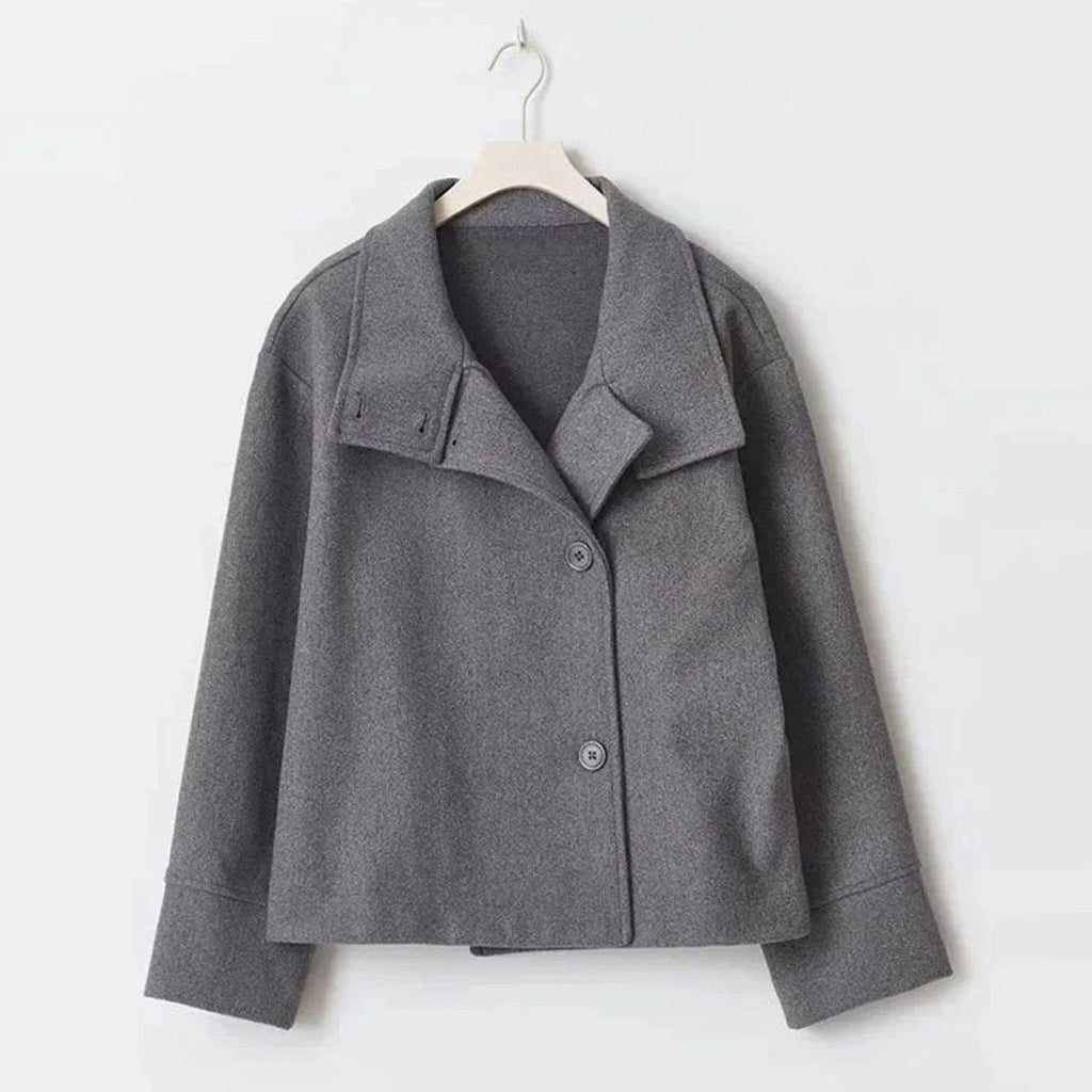 Women's Short Wool-Blend High Collar Button-Up Coat