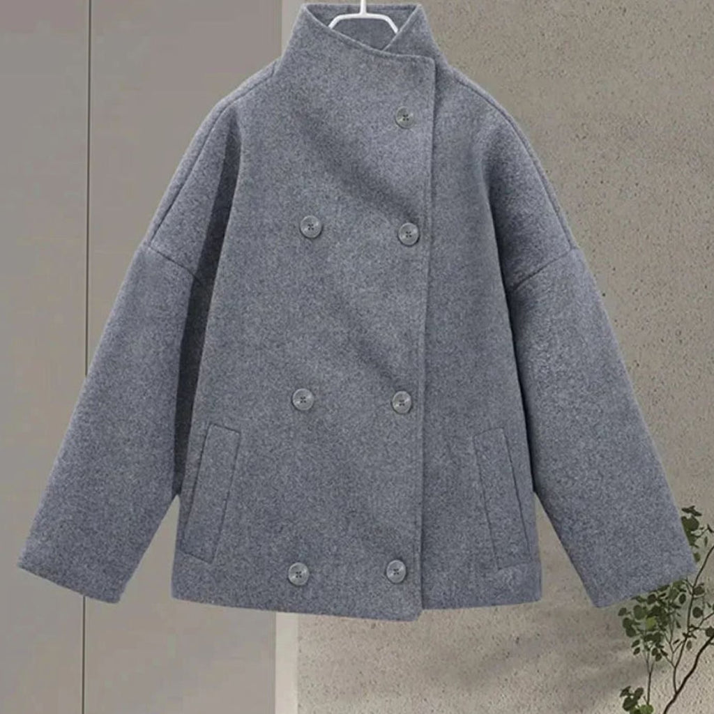 Women's Short Wool-Blend High Collar Button-Up Coat