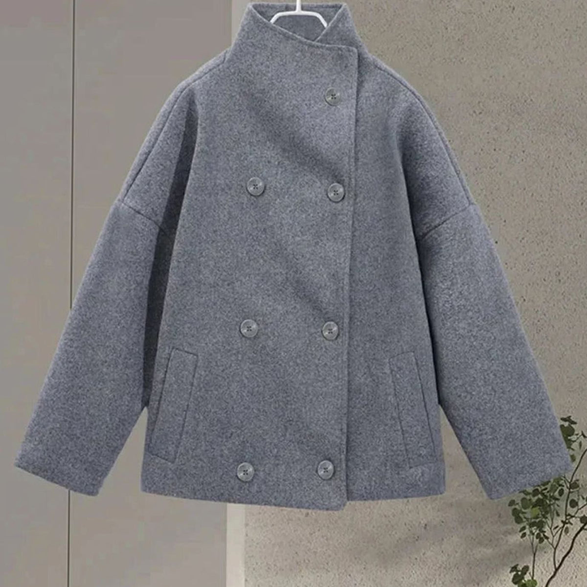 Women's Short Wool-Blend High Collar Button-Up Coat