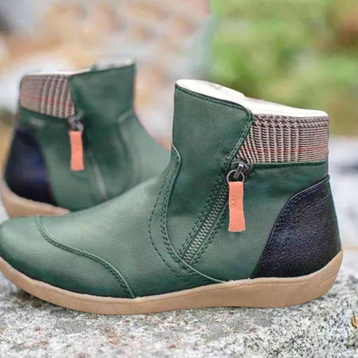 Women's Side-Zip Flat Ankle Boots Colorblock - Green