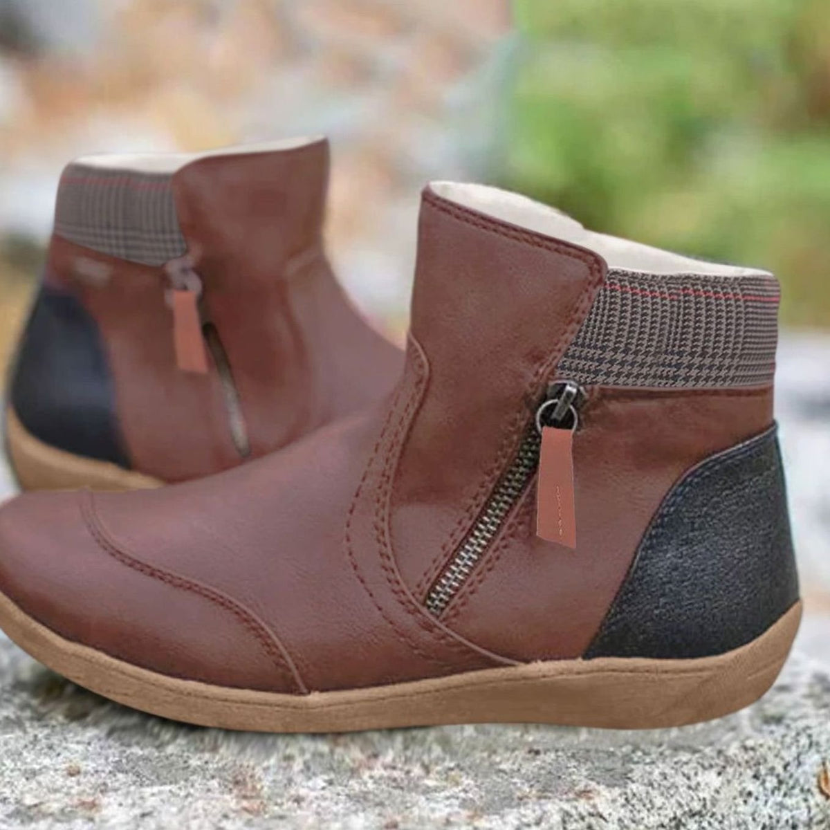 Women's Side-Zip Flat Ankle Boots Colorblock - Brown
