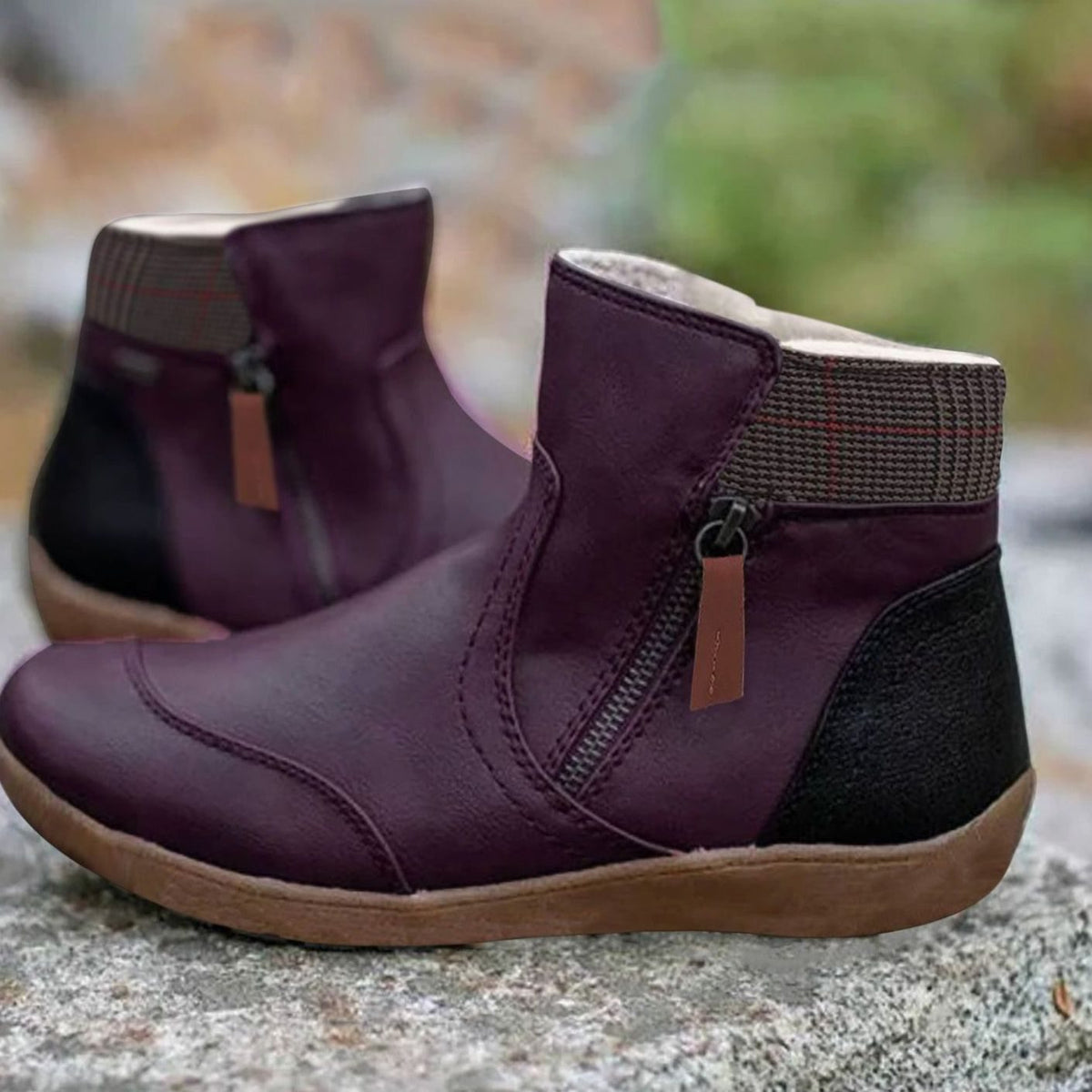 Women's Side-Zip Flat Ankle Boots Colorblock - Purple