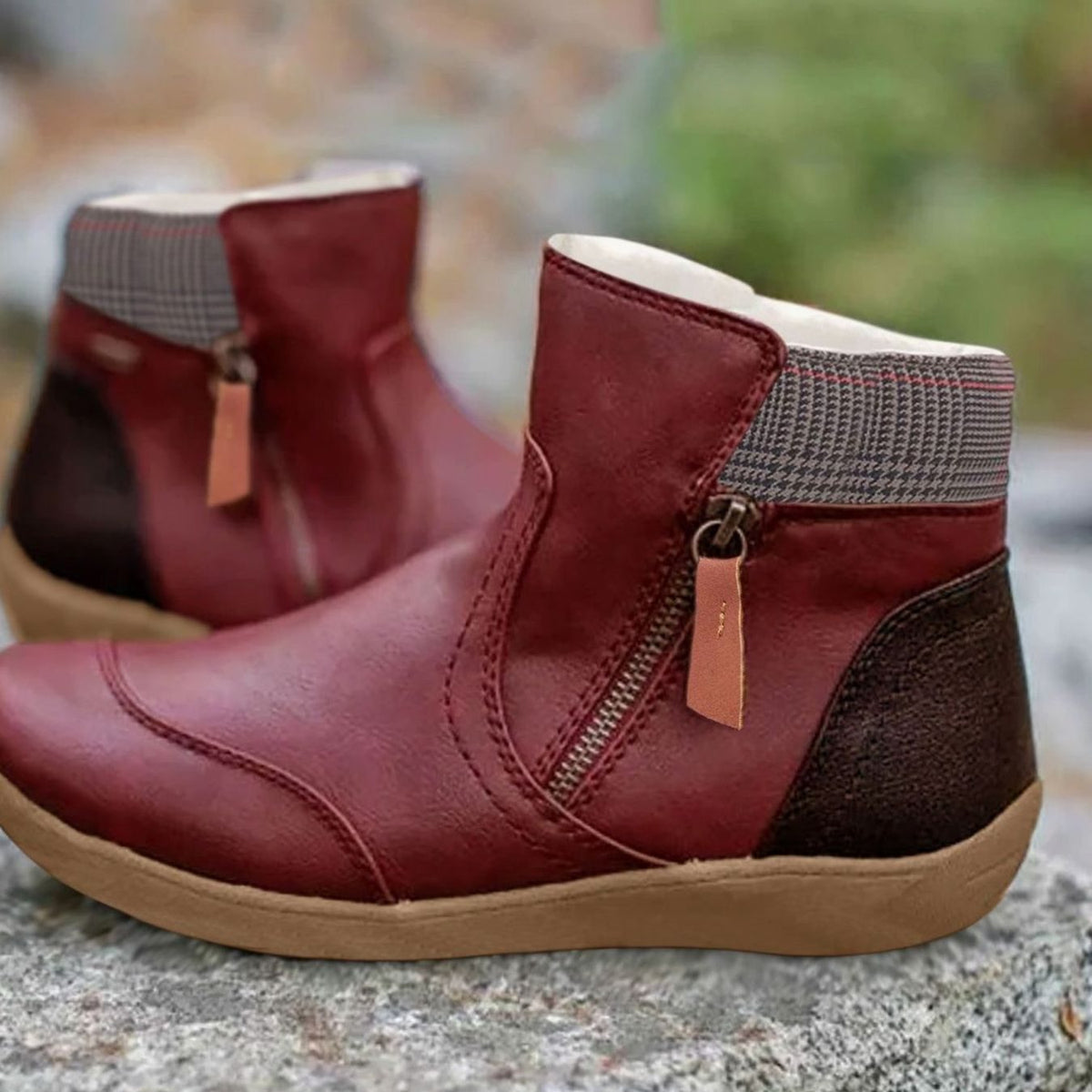 Women's Side-Zip Flat Ankle Boots Colorblock - Red