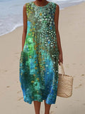 Women's Sleeveless Abstract Print Midi Dress - Blue