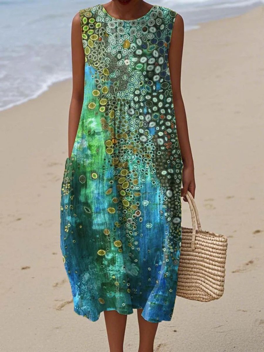 Women's Sleeveless Abstract Print Midi Dress