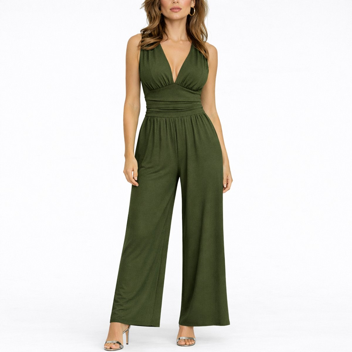 Women's Deep V-Neck Wide-Leg Jumpsuit