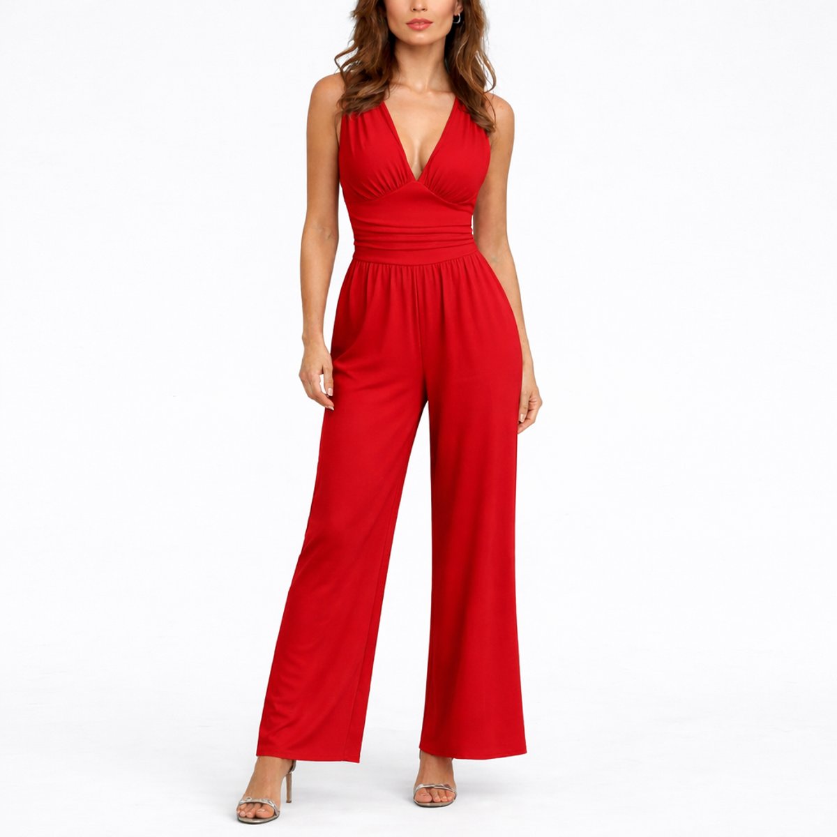 Women's Deep V-Neck Wide-Leg Jumpsuit
