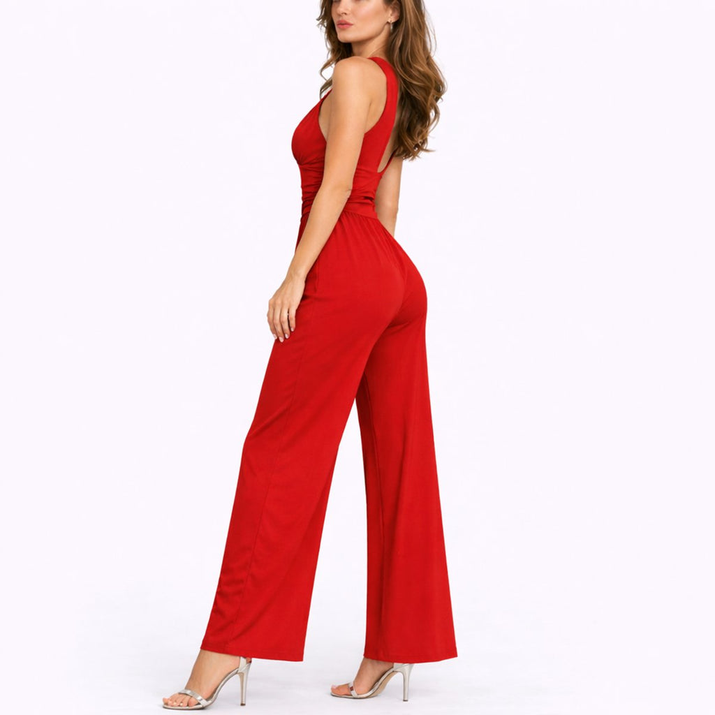 Women's Deep V-Neck Wide-Leg Jumpsuit