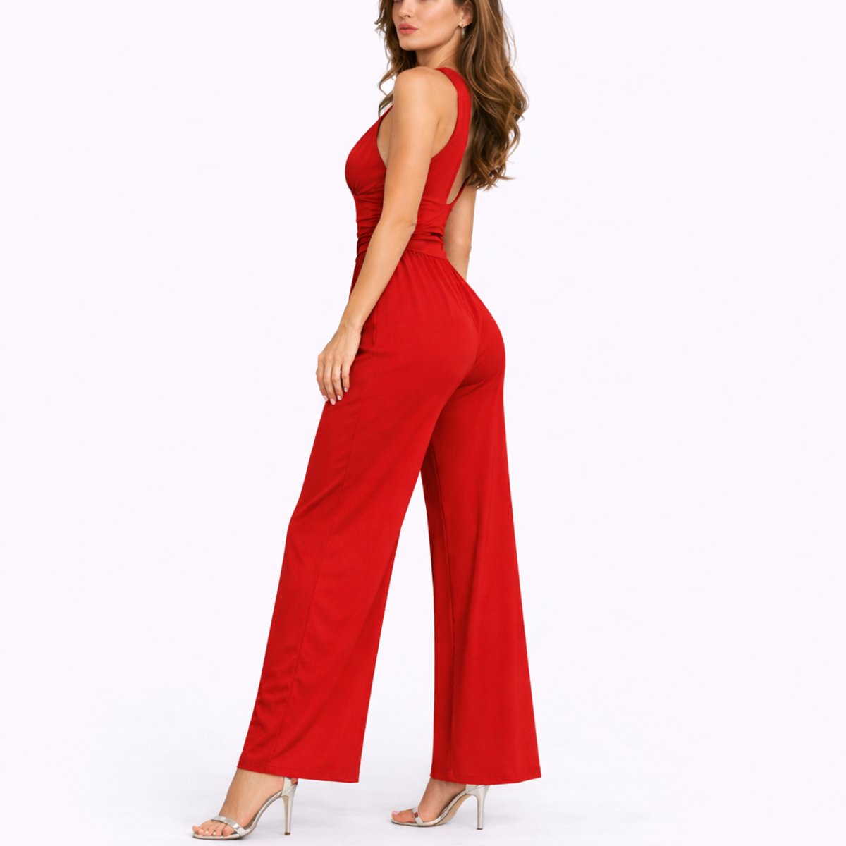 Women's Deep V-Neck Wide-Leg Jumpsuit
