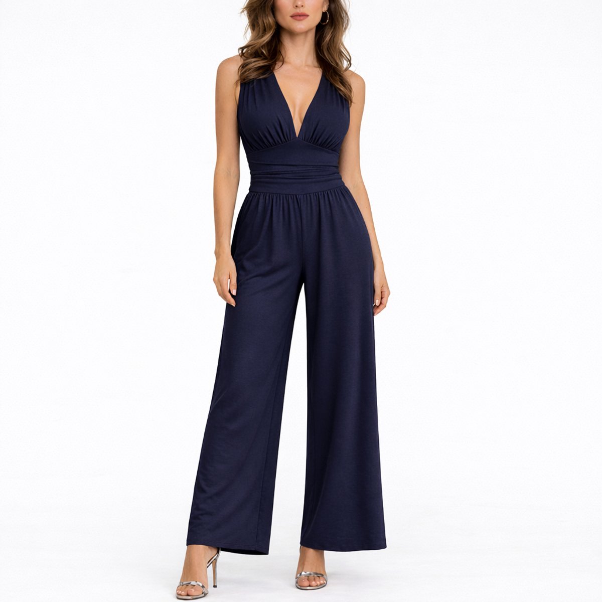 Women's Deep V-Neck Wide-Leg Jumpsuit