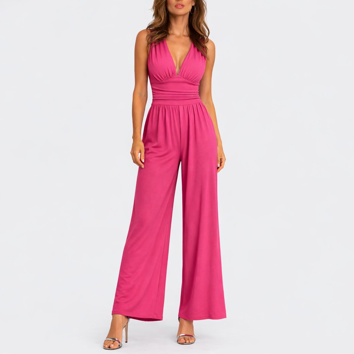 Women's Deep V-Neck Wide-Leg Jumpsuit