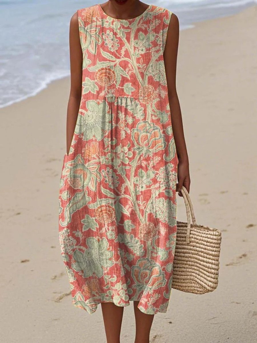 Women's Sleeveless Floral Print Midi Dress