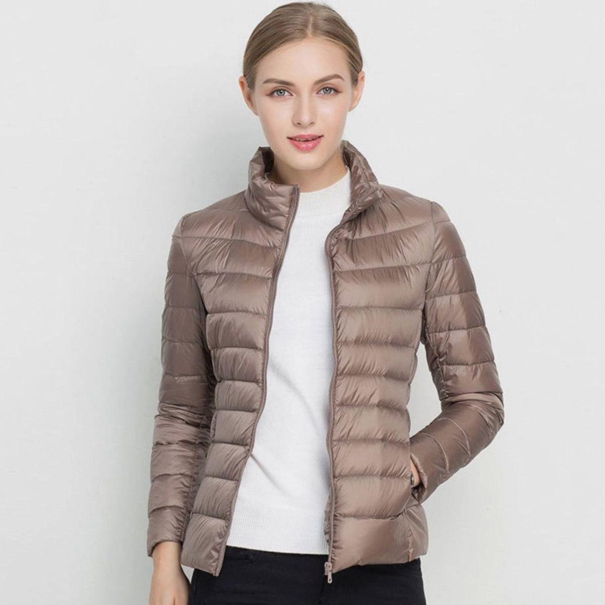 Women's Slim-Fit Lightweight Puffer Coat - Beige