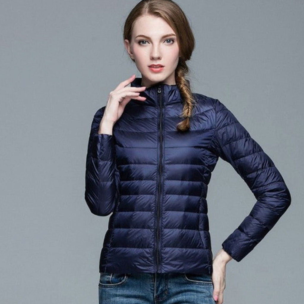 Women's Slim-Fit Lightweight Puffer Coat - Navy Blue