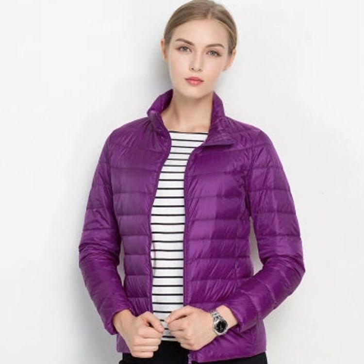 Women's Slim-Fit Lightweight Puffer Coat - Fuchsia