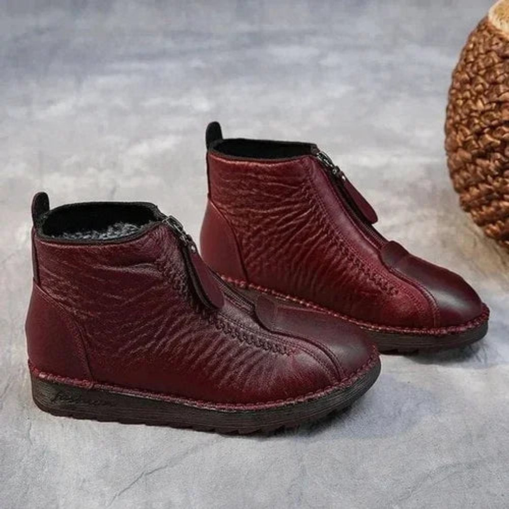 Women's Slip-Resistant Fleece-Lined Leather Ankle Boots