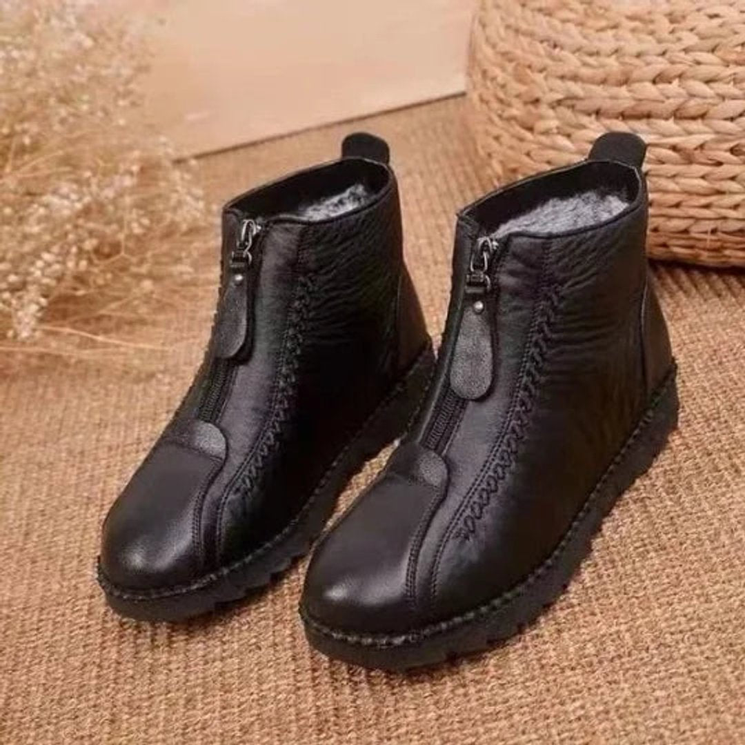Women's Slip-Resistant Fleece-Lined Leather Ankle Boots