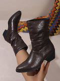 Women's Slouch Mid-Calf Faux Leather Boots with Pointed Toe - Brown