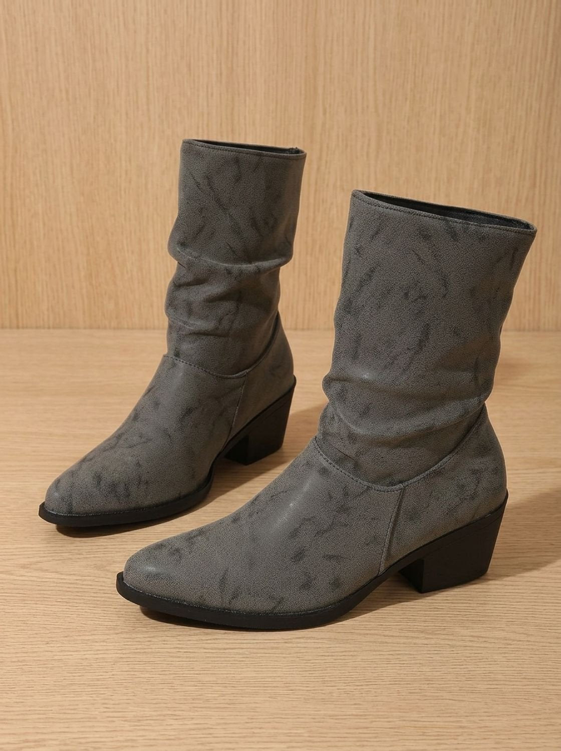 Women's Slouch Mid-Calf Faux Leather Boots with Pointed Toe