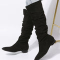 Women's Pointed-Toe Slouchy Knee-High Suede Boots - Black