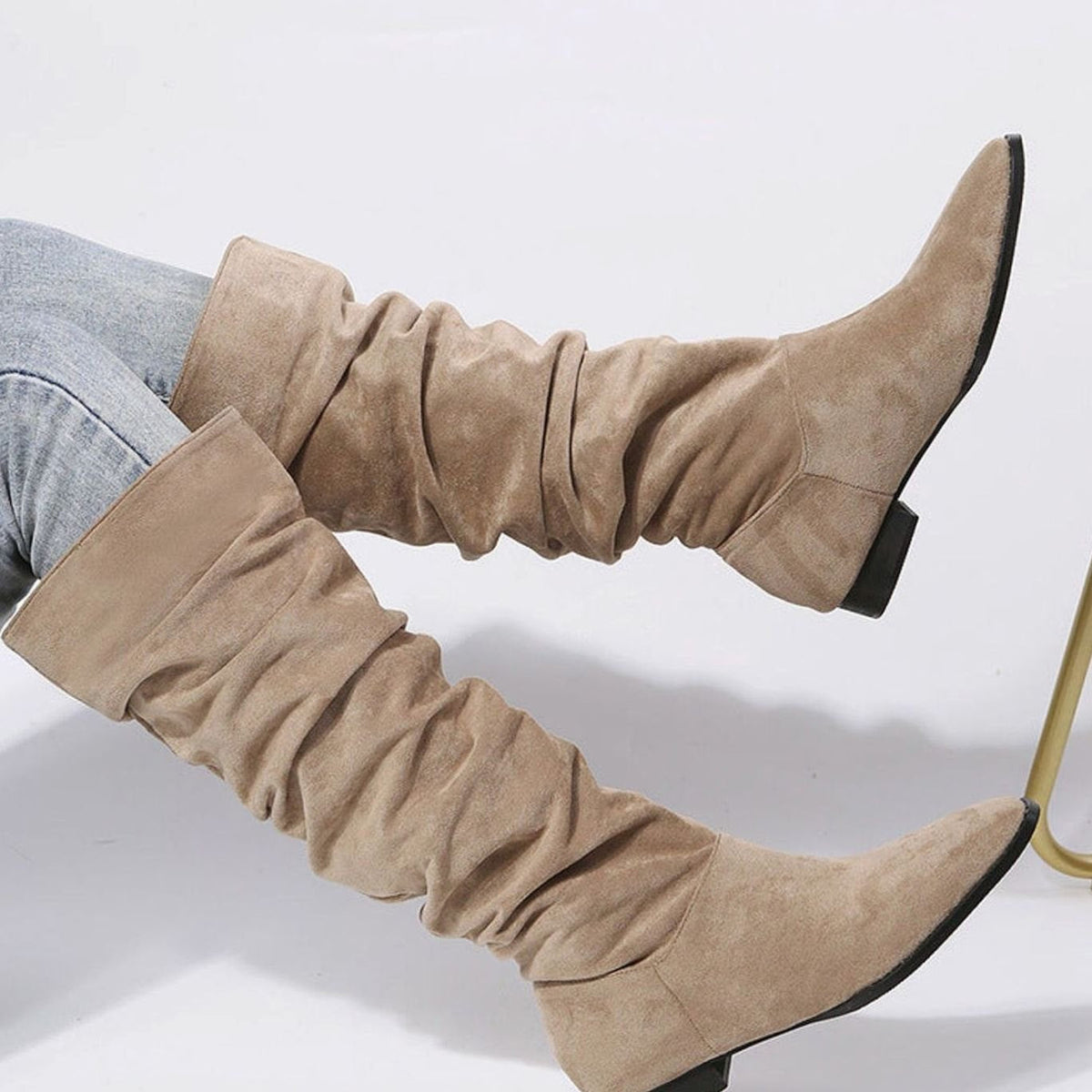 Women's Pointed-Toe Slouchy Knee-High Suede Boots