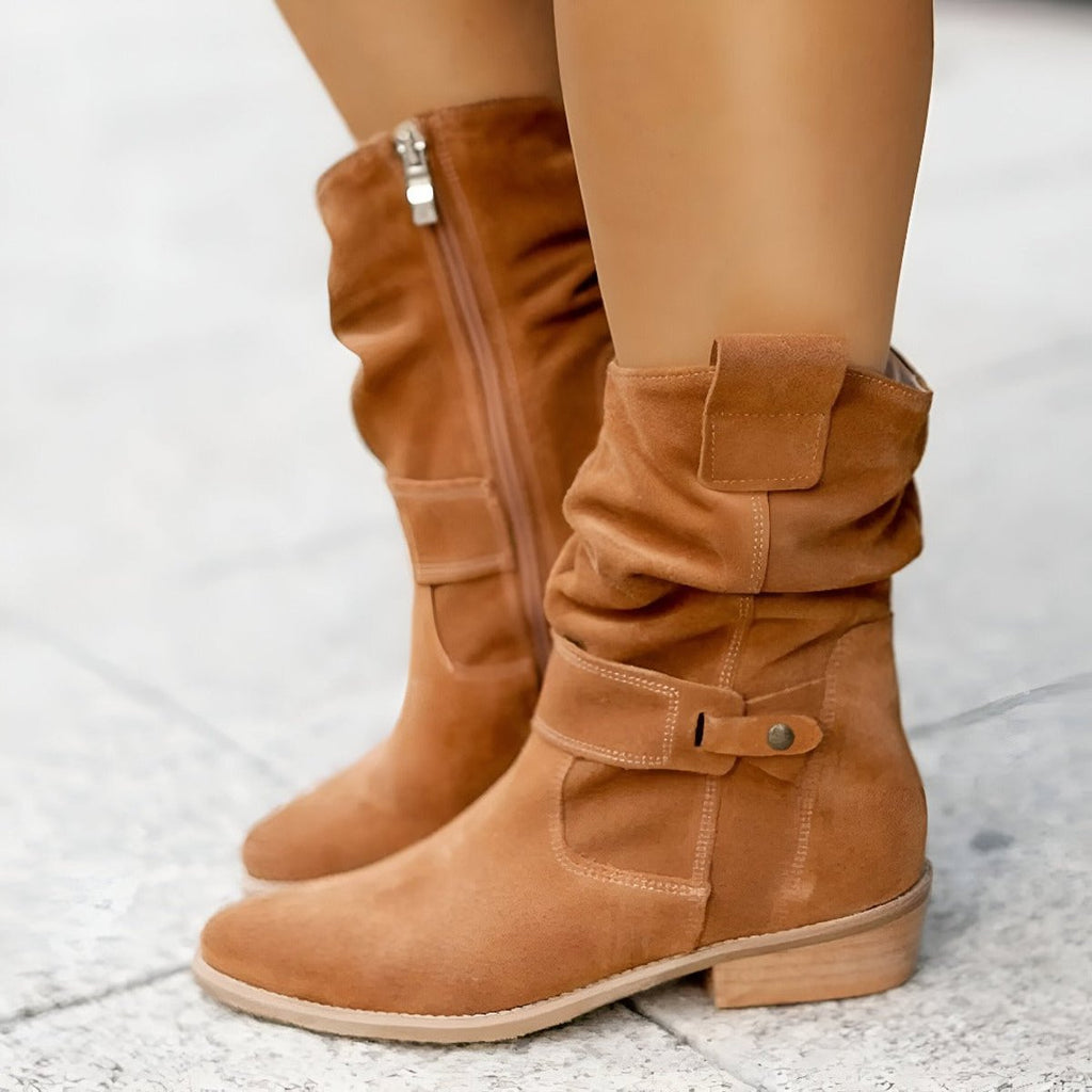Women's Slouchy Faux Suede Mid-Calf Knee High Boots Block Heel