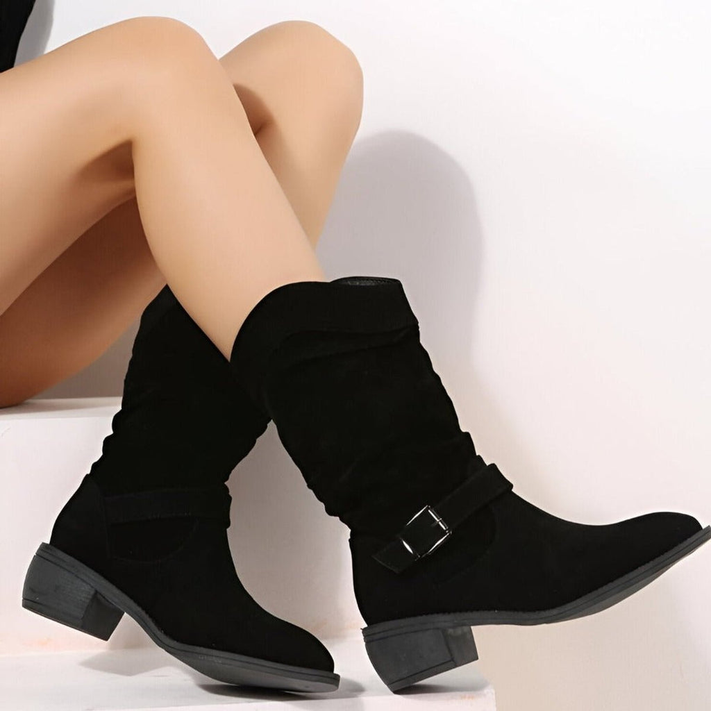 Women's Slouchy Faux Suede Mid-Calf Knee High Boots Block Heel
