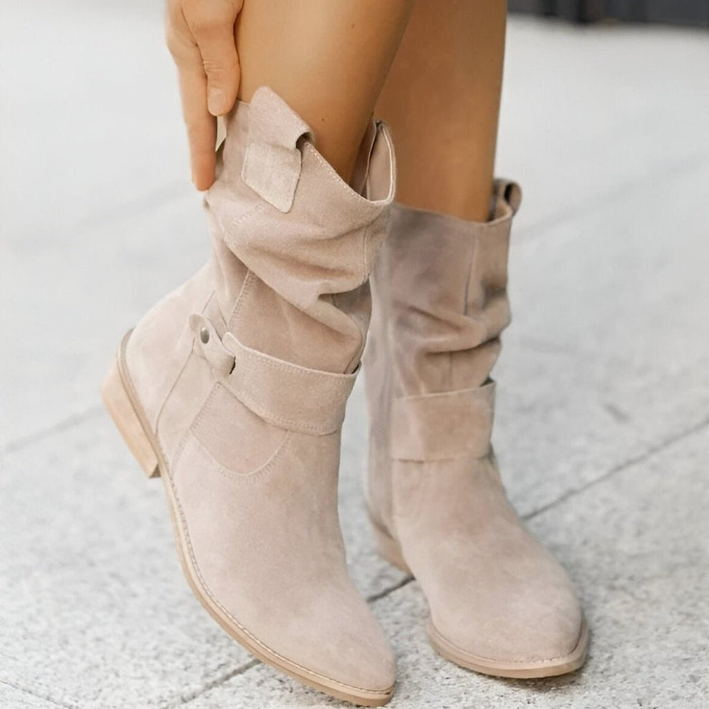 Women's Slouchy Faux Suede Mid-Calf Knee High Boots Block Heel