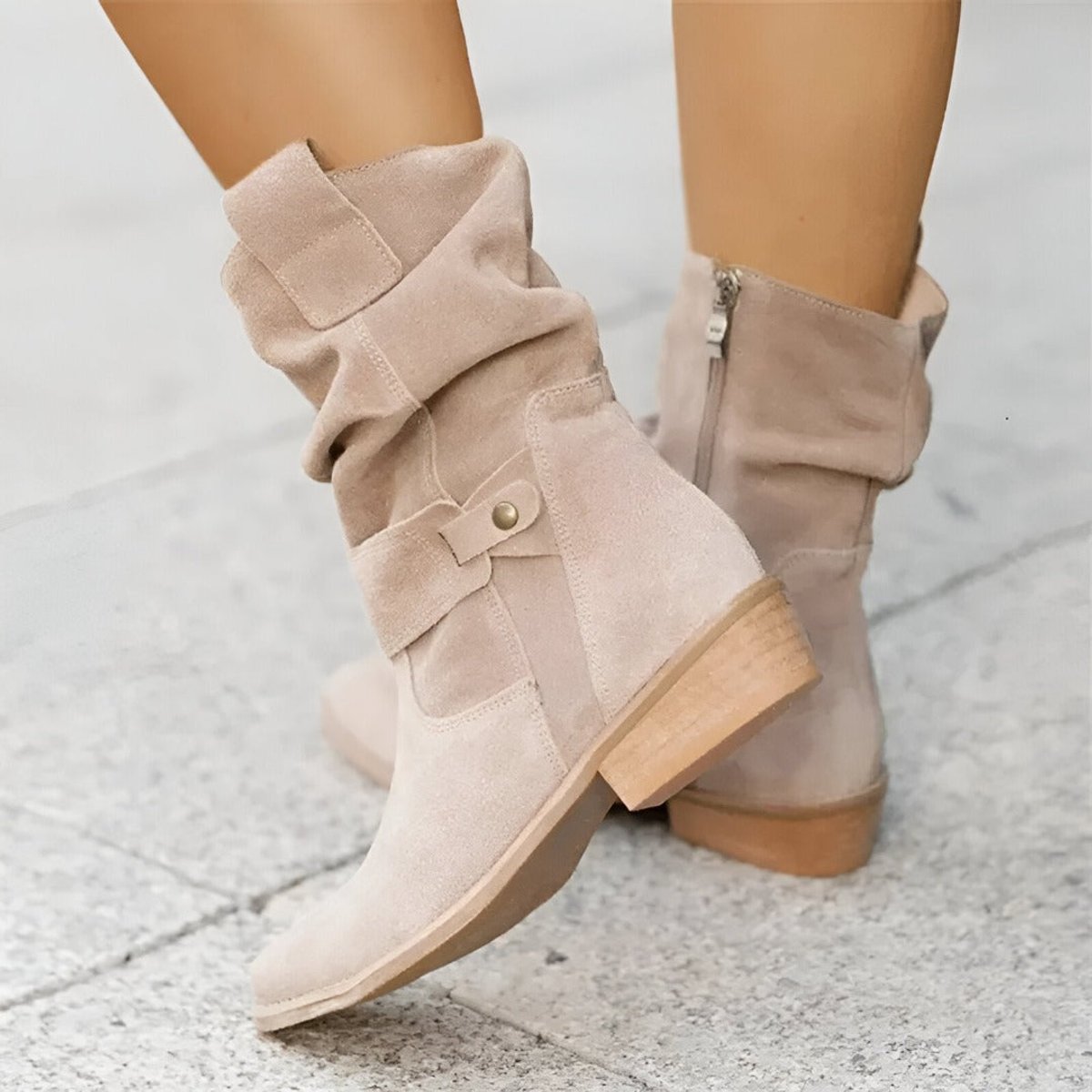 Women's Slouchy Faux Suede Mid-Calf Knee High Boots Block Heel